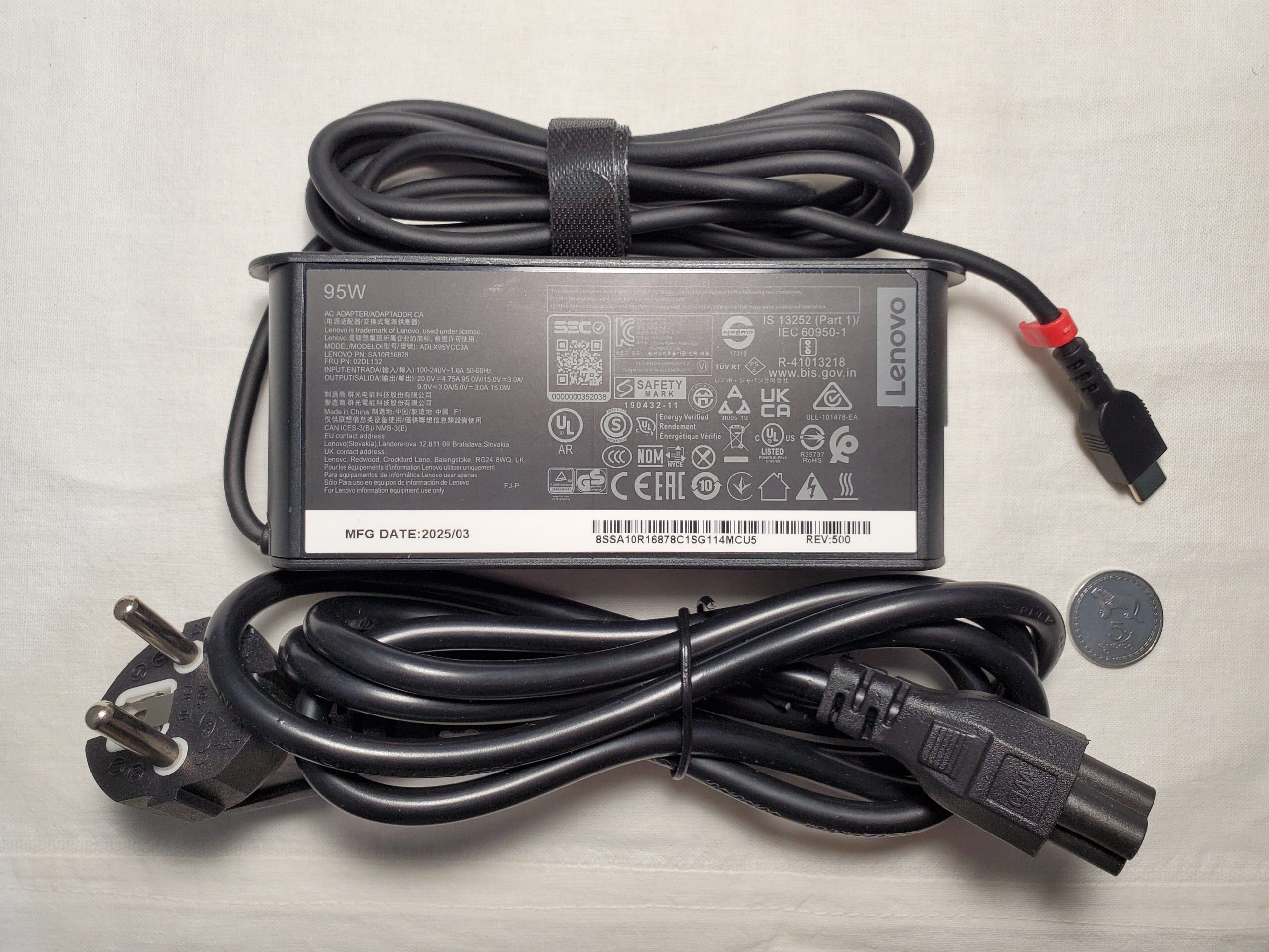 20251106_200804 Lenovo Laptop 95w USB-C (Type-c) Charger front side, with power cable
