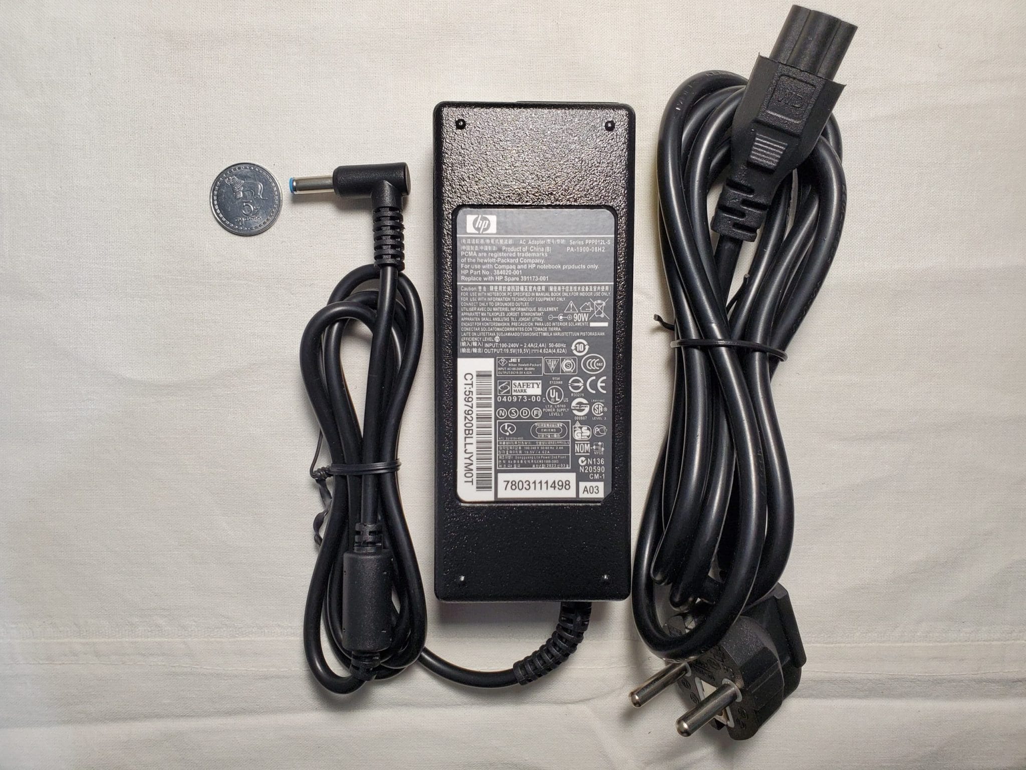 blue tip 90w hp charger HP 90 watt 4.5*3.0mm blue tip charger with power cord
